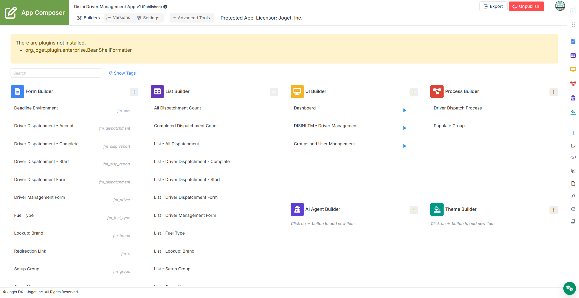 The App Composer page of a protected App